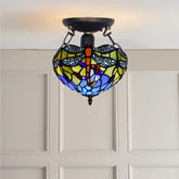 10 Inch Tiffany Style Multicolor Dragonfly Design Ceiling Light Stained Glass Shade